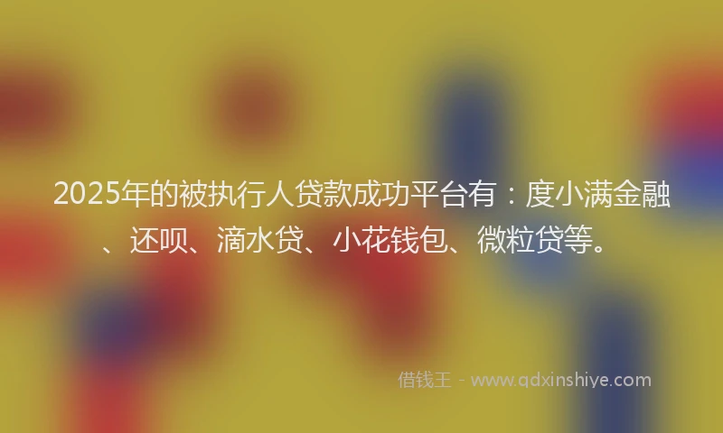 2025年的被执行人贷款成功平台有：度小满金融、还呗、滴水贷、小花钱包、微粒贷等。