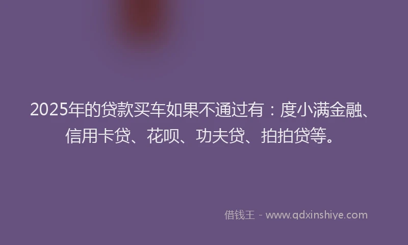 2025年的贷款买车如果不通过有：度小满金融、信用卡贷、花呗、功夫贷、拍拍贷等。