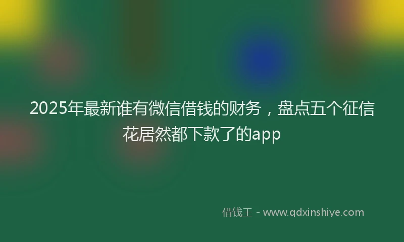 2025年最新谁有微信借钱的财务，盘点五个征信花居然都下款了的app