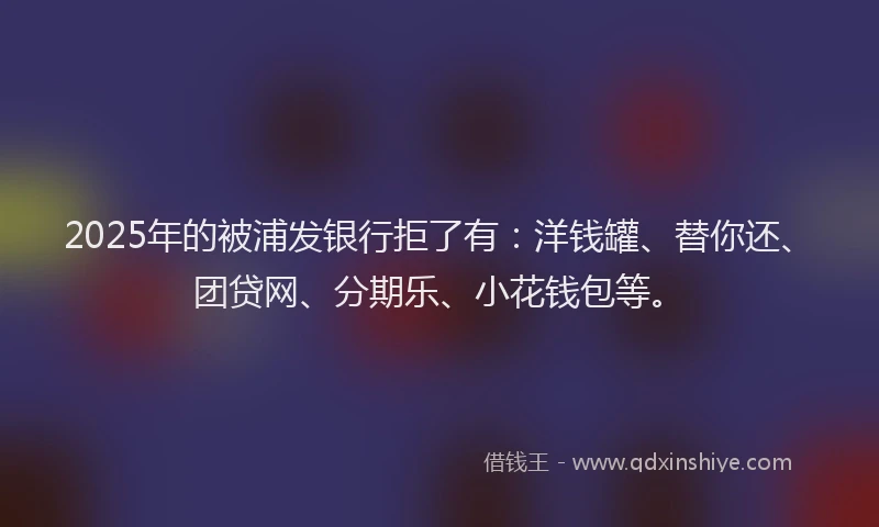 2025年的被浦发银行拒了有：洋钱罐、替你还、团贷网、分期乐、小花钱包等。