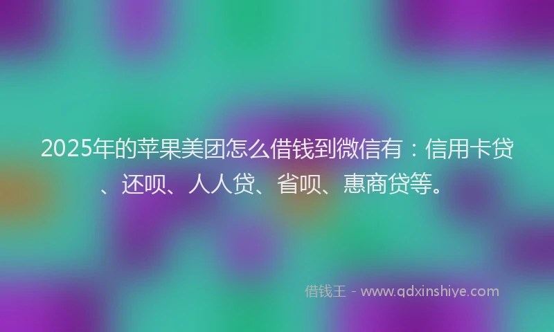 2025年的苹果美团怎么借钱到微信有：信用卡贷、还呗、人人贷、省呗、惠商贷等。