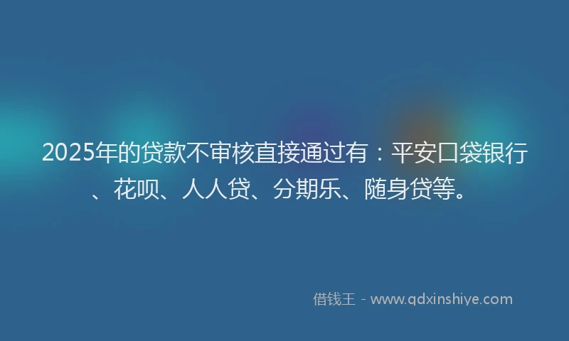 2025年的贷款不审核直接通过有：平安口袋银行、花呗、人人贷、分期乐、随身贷等。