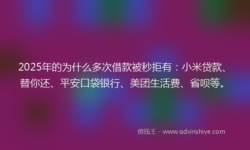 2025年的为什么多次借款被秒拒有：小米贷款、替你还、平安口袋银行、美团生活费、省呗等。