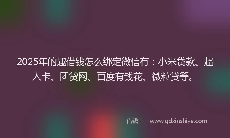 2025年的趣借钱怎么绑定微信有：小米贷款、超人卡、团贷网、百度有钱花、微粒贷等。