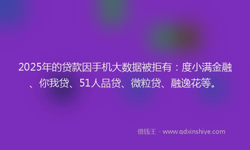 2025年的贷款因手机大数据被拒有：度小满金融、你我贷、51人品贷、微粒贷、融逸花等。