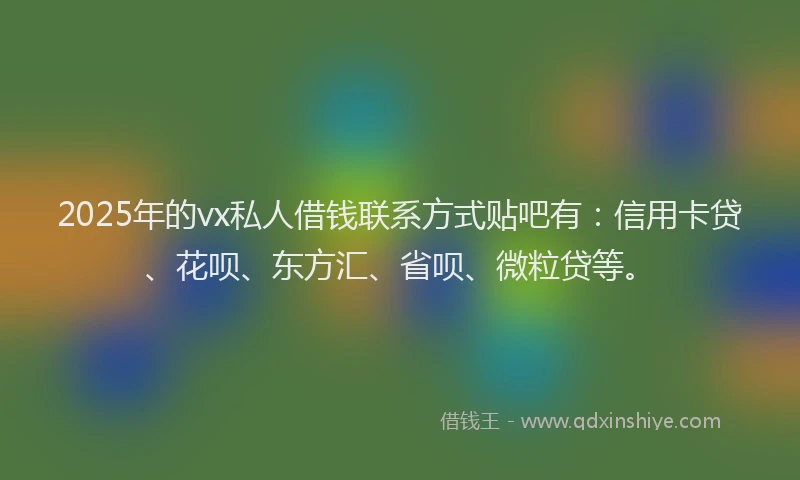 2025年的vx私人借钱联系方式贴吧有：信用卡贷、花呗、东方汇、省呗、微粒贷等。