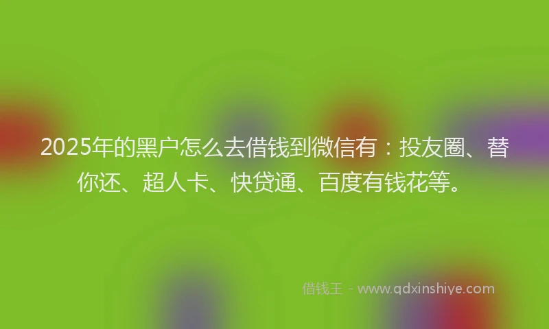 2025年的黑户怎么去借钱到微信有：投友圈、替你还、超人卡、快贷通、百度有钱花等。