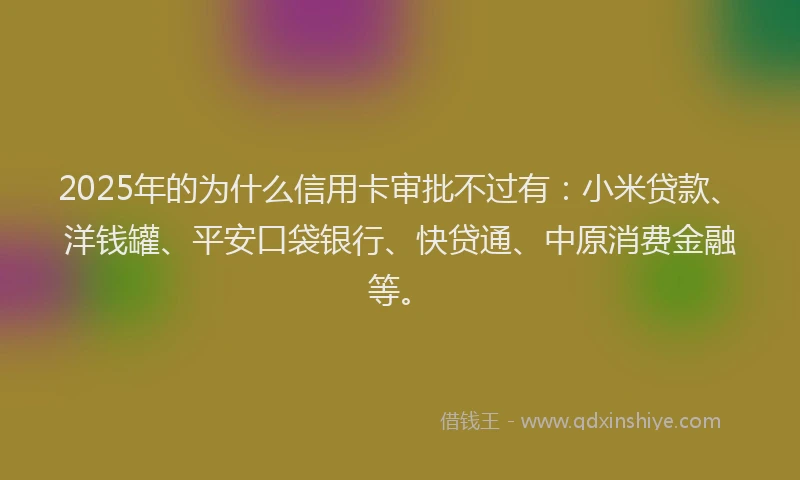 2025年的为什么信用卡审批不过有：小米贷款、洋钱罐、平安口袋银行、快贷通、中原消费金融等。