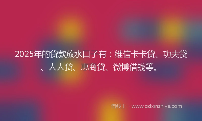 2025年的贷款放水口子有：维信卡卡贷、功夫贷、人人贷、惠商贷、微博借钱等。