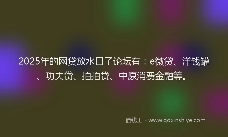 2025年的网贷放水口子论坛有：e微贷、洋钱罐、功夫贷、拍拍贷、中原消费金融等。
