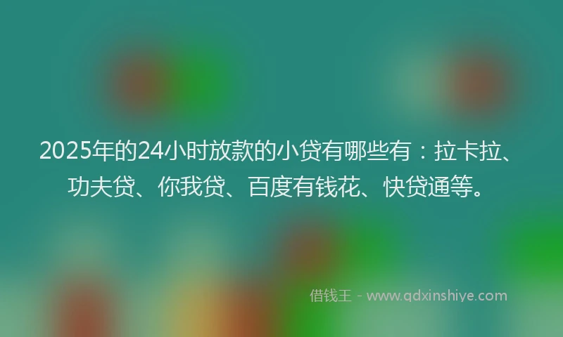 2025年的24小时放款的小贷有哪些有：拉卡拉、功夫贷、你我贷、百度有钱花、快贷通等。