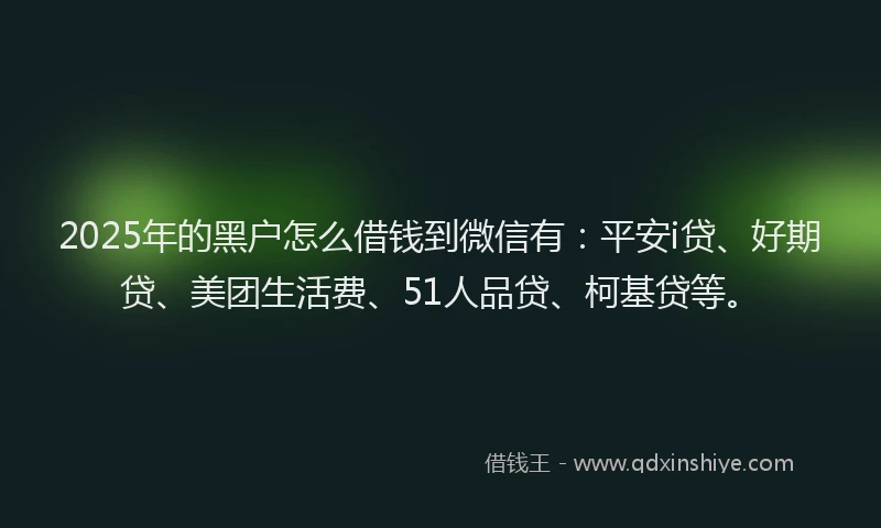 2025年的黑户怎么借钱到微信有：平安i贷、好期贷、美团生活费、51人品贷、柯基贷等。