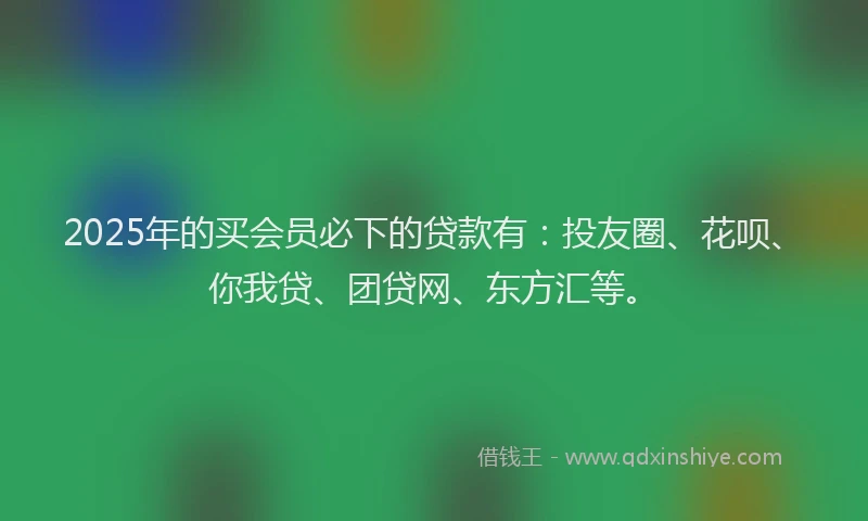 2025年的买会员必下的贷款有：投友圈、花呗、你我贷、团贷网、东方汇等。
