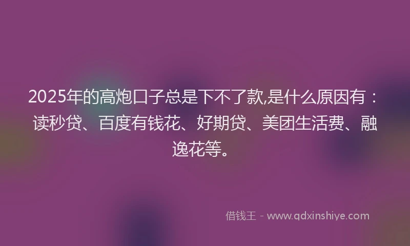 2025年的高炮口子总是下不了款,是什么原因有：读秒贷、百度有钱花、好期贷、美团生活费、融逸花等。