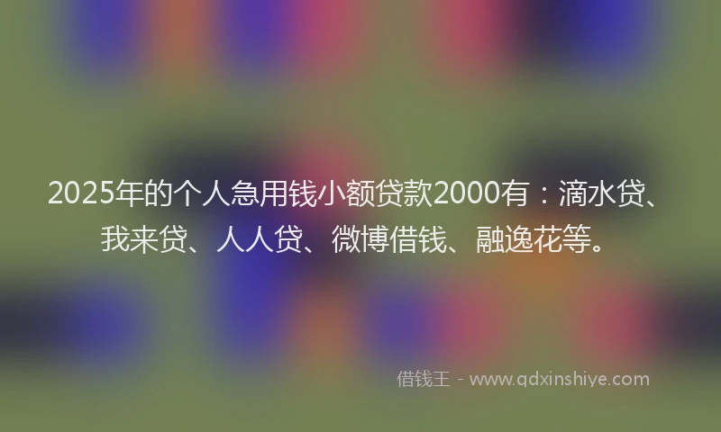 2025年的个人急用钱小额贷款2000有：滴水贷、我来贷、人人贷、微博借钱、融逸花等。