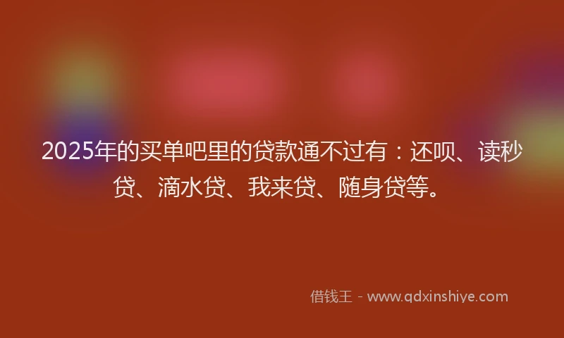 2025年的买单吧里的贷款通不过有：还呗、读秒贷、滴水贷、我来贷、随身贷等。