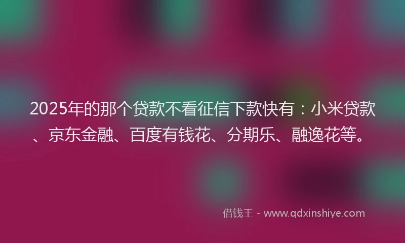 2025年的那个贷款不看征信下款快有：小米贷款、京东金融、百度有钱花、分期乐、融逸花等。