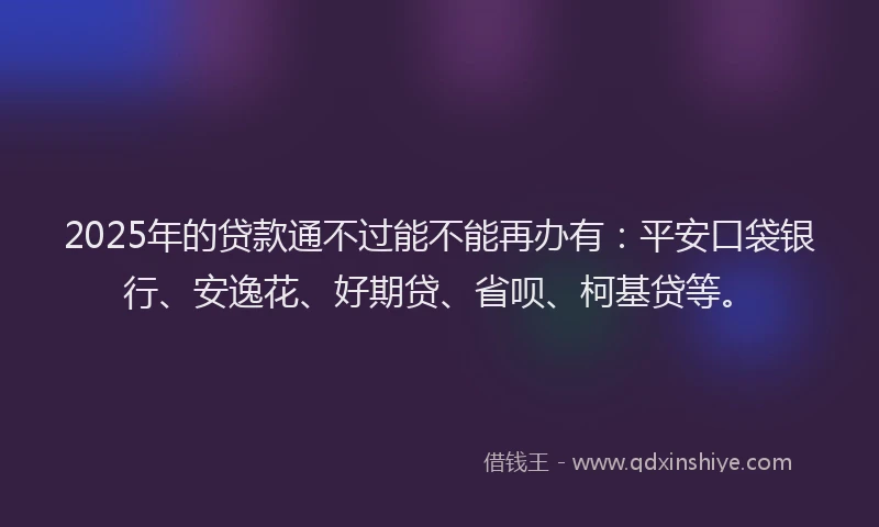 2025年的贷款通不过能不能再办有：平安口袋银行、安逸花、好期贷、省呗、柯基贷等。
