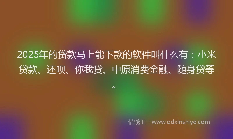 2025年的贷款马上能下款的软件叫什么有：小米贷款、还呗、你我贷、中原消费金融、随身贷等。