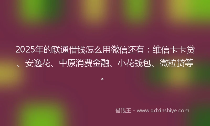 2025年的联通借钱怎么用微信还有：维信卡卡贷、安逸花、中原消费金融、小花钱包、微粒贷等。