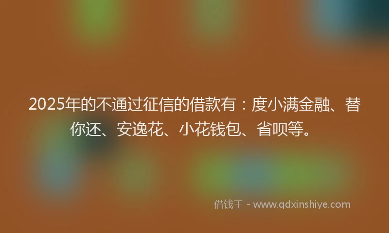 2025年的不通过征信的借款有：度小满金融、替你还、安逸花、小花钱包、省呗等。