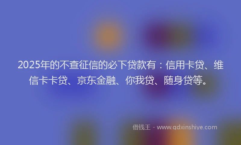 2025年的不查征信的必下贷款有：信用卡贷、维信卡卡贷、京东金融、你我贷、随身贷等。