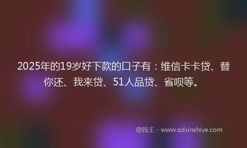 2025年的19岁好下款的口子有：维信卡卡贷、替你还、我来贷、51人品贷、省呗等。