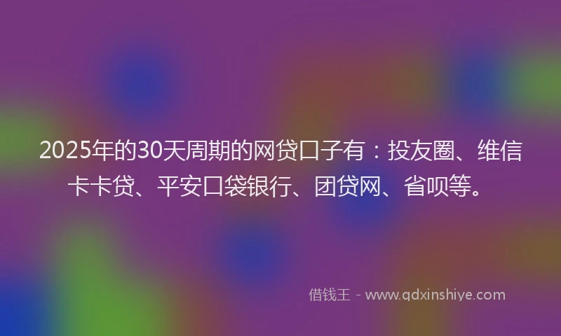 2025年的30天周期的网贷口子有：投友圈、维信卡卡贷、平安口袋银行、团贷网、省呗等。