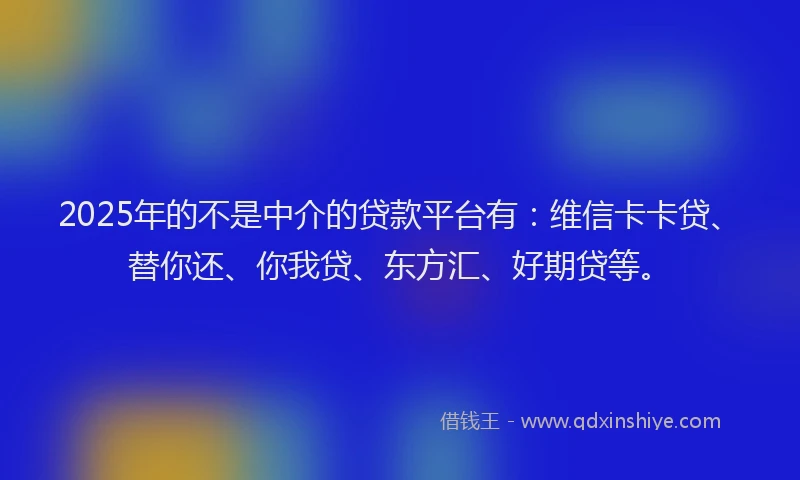 2025年的不是中介的贷款平台有：维信卡卡贷、替你还、你我贷、东方汇、好期贷等。