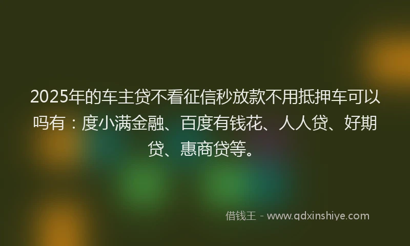 2025年的车主贷不看征信秒放款不用抵押车可以吗有：度小满金融、百度有钱花、人人贷、好期贷、惠商贷等。
