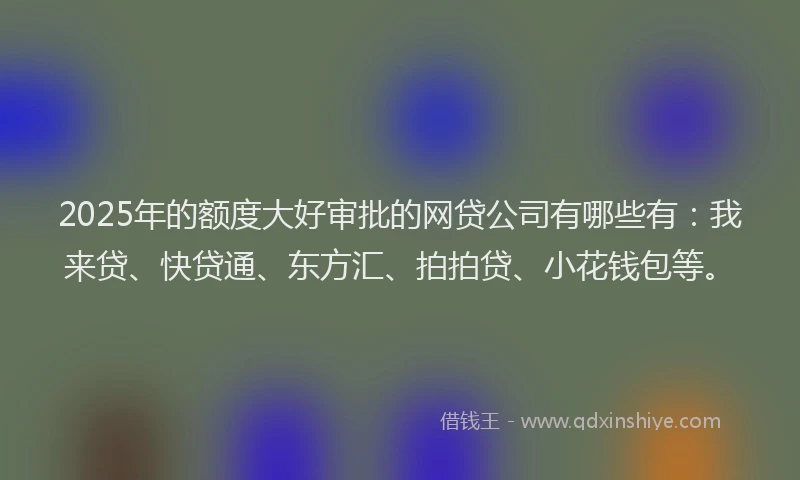2025年的额度大好审批的网贷公司有哪些有：我来贷、快贷通、东方汇、拍拍贷、小花钱包等。