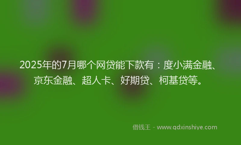 2025年的7月哪个网贷能下款有：度小满金融、京东金融、超人卡、好期贷、柯基贷等。