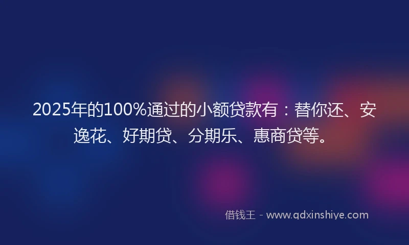 2025年的100%通过的小额贷款有：替你还、安逸花、好期贷、分期乐、惠商贷等。