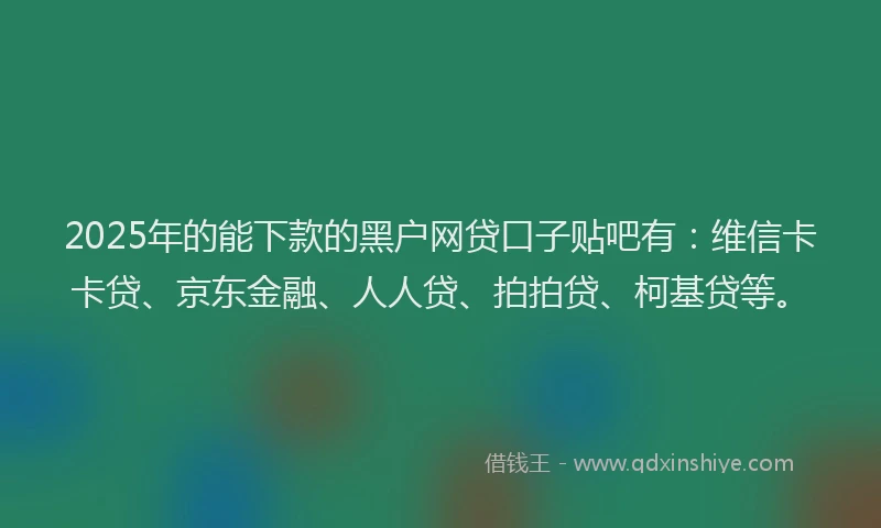 2025年的能下款的黑户网贷口子贴吧有：维信卡卡贷、京东金融、人人贷、拍拍贷、柯基贷等。
