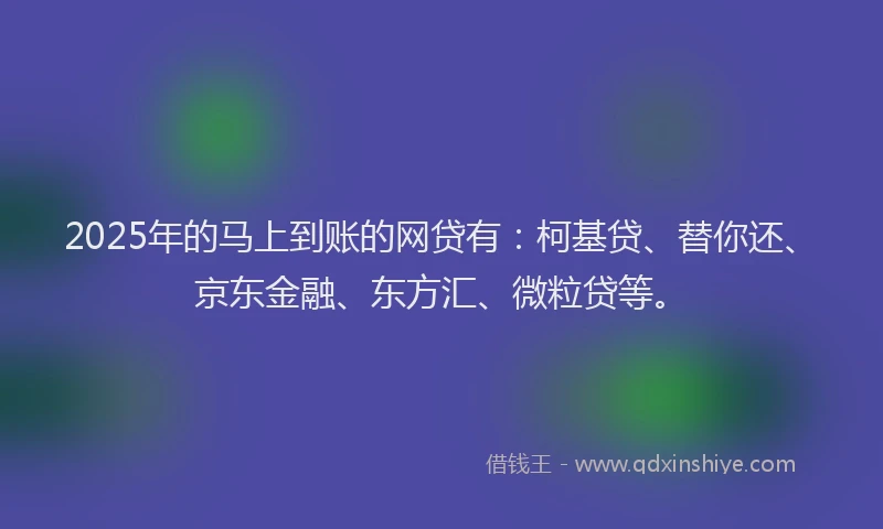 2025年的马上到账的网贷有：柯基贷、替你还、京东金融、东方汇、微粒贷等。