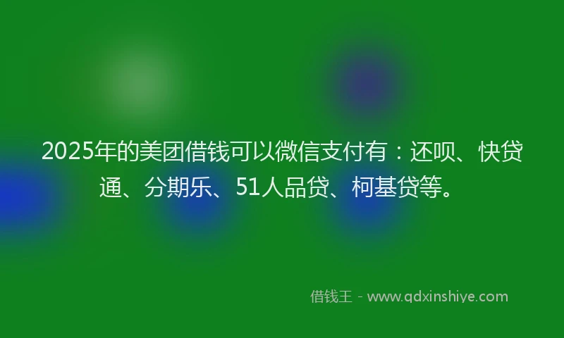 2025年的美团借钱可以微信支付有：还呗、快贷通、分期乐、51人品贷、柯基贷等。