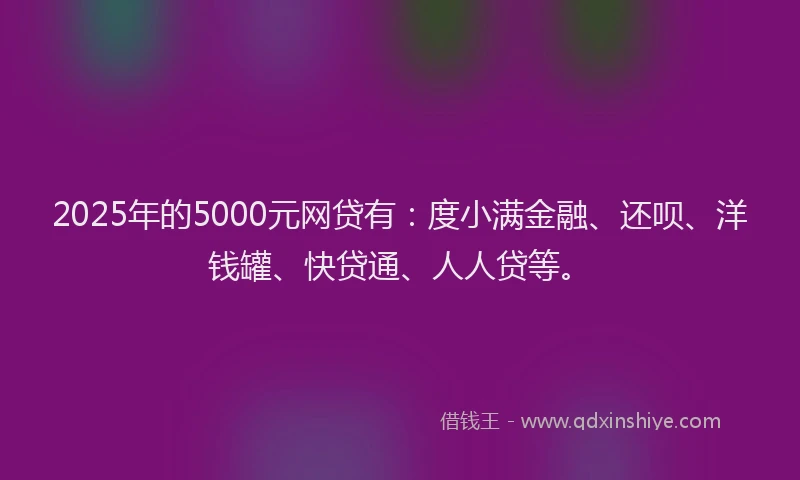 2025年的5000元网贷有：度小满金融、还呗、洋钱罐、快贷通、人人贷等。