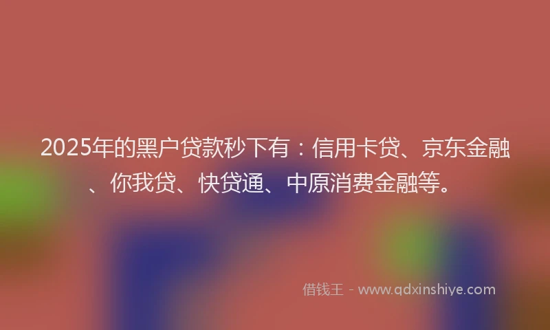 2025年的黑户贷款秒下有：信用卡贷、京东金融、你我贷、快贷通、中原消费金融等。