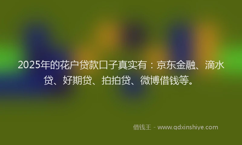 2025年的花户贷款口子真实有：京东金融、滴水贷、好期贷、拍拍贷、微博借钱等。