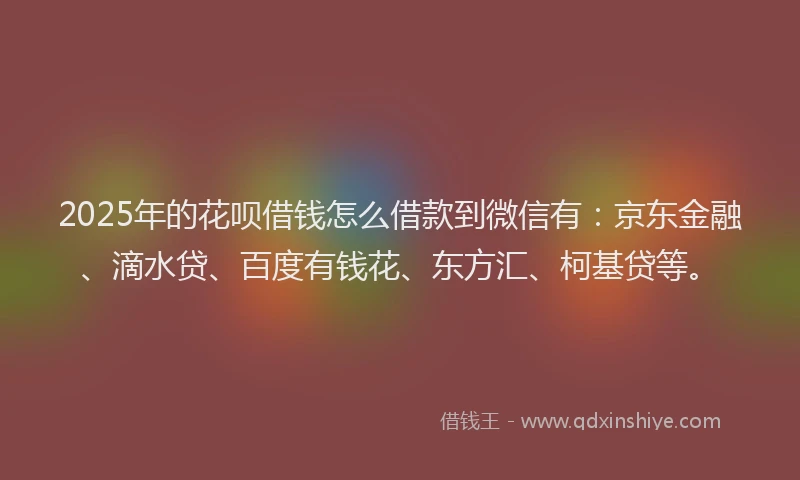 2025年的花呗借钱怎么借款到微信有：京东金融、滴水贷、百度有钱花、东方汇、柯基贷等。