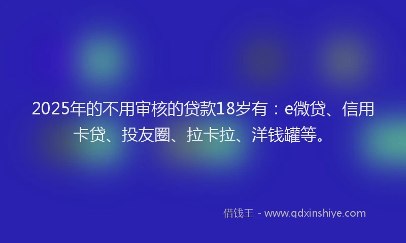 2025年的不用审核的贷款18岁有：e微贷、信用卡贷、投友圈、拉卡拉、洋钱罐等。