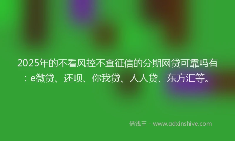 2025年的不看风控不查征信的分期网贷可靠吗有：e微贷、还呗、你我贷、人人贷、东方汇等。