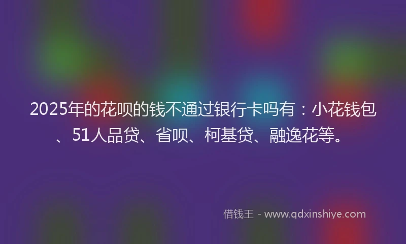 2025年的花呗的钱不通过银行卡吗有：小花钱包、51人品贷、省呗、柯基贷、融逸花等。