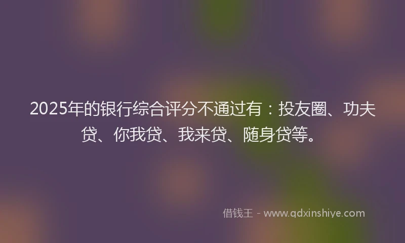 2025年的银行综合评分不通过有：投友圈、功夫贷、你我贷、我来贷、随身贷等。
