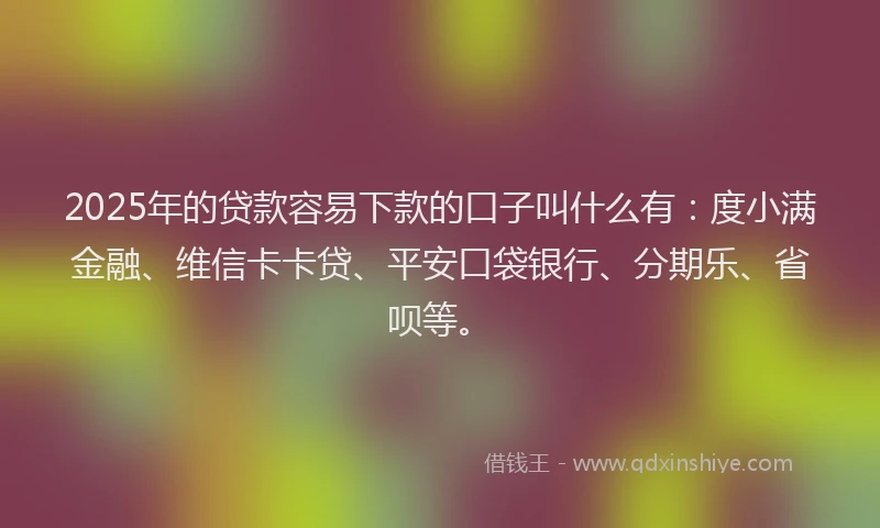 2025年的贷款容易下款的口子叫什么有：度小满金融、维信卡卡贷、平安口袋银行、分期乐、省呗等。