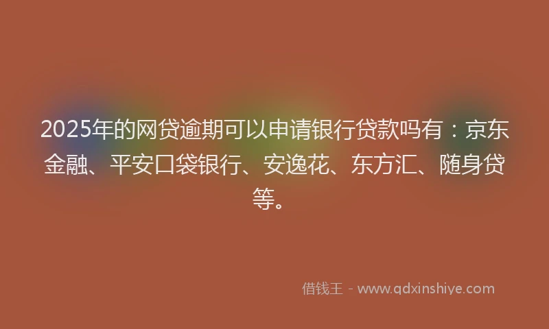 2025年的网贷逾期可以申请银行贷款吗有：京东金融、平安口袋银行、安逸花、东方汇、随身贷等。