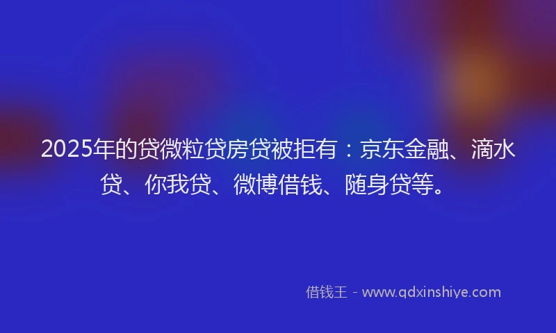 2025年的贷微粒贷房贷被拒有：京东金融、滴水贷、你我贷、微博借钱、随身贷等。