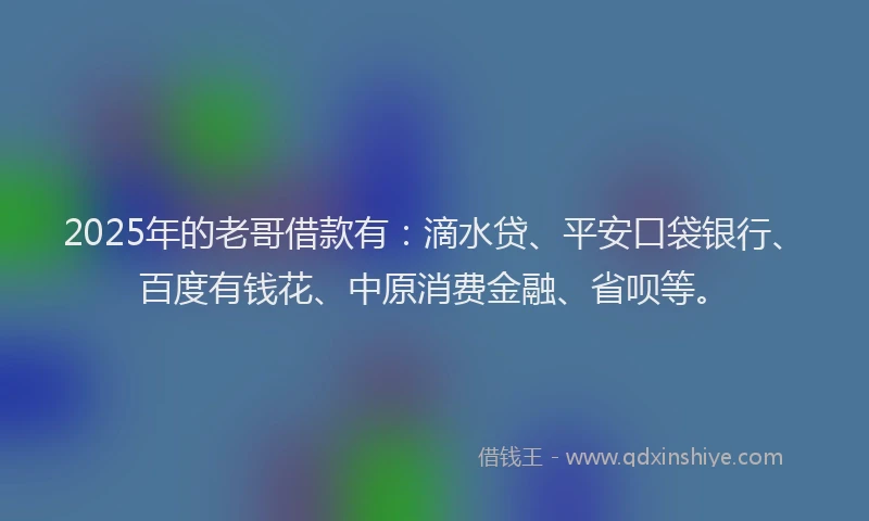 2025年的老哥借款有：滴水贷、平安口袋银行、百度有钱花、中原消费金融、省呗等。