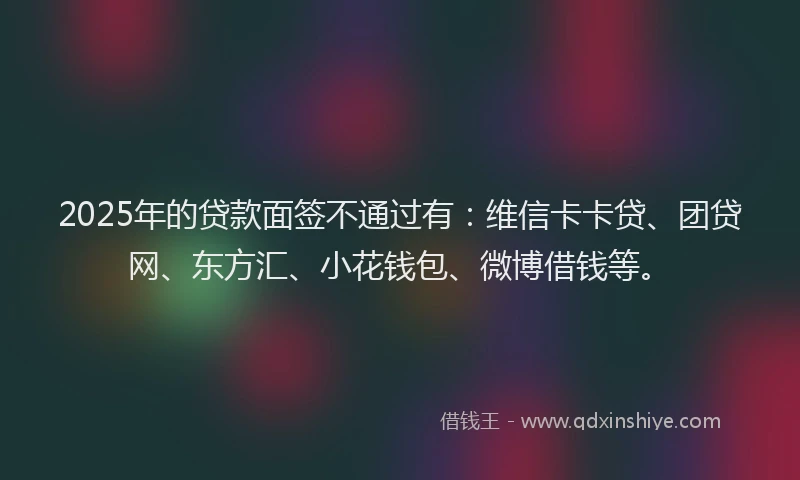 2025年的贷款面签不通过有：维信卡卡贷、团贷网、东方汇、小花钱包、微博借钱等。
