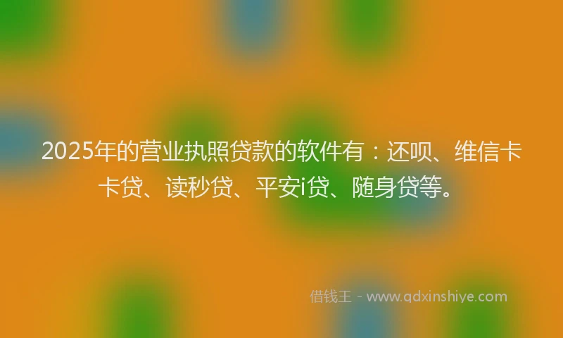 2025年的营业执照贷款的软件有：还呗、维信卡卡贷、读秒贷、平安i贷、随身贷等。